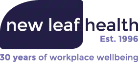 The New Leaf Health logo - celebrating 30 years of workplace wellbeing, established in 1996