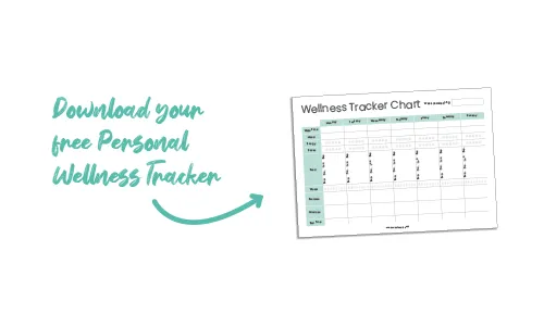 Image of the personal wellness tracker, with the text 'Download your free personal wellness tracker'