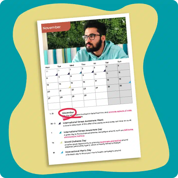 The New Leaf Health Workplace Wellbeing Calendar, highlighting Movember in the Workplace