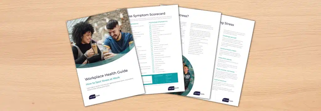 The New Leaf Health Stress Symptoms Tracker displayed on a desk